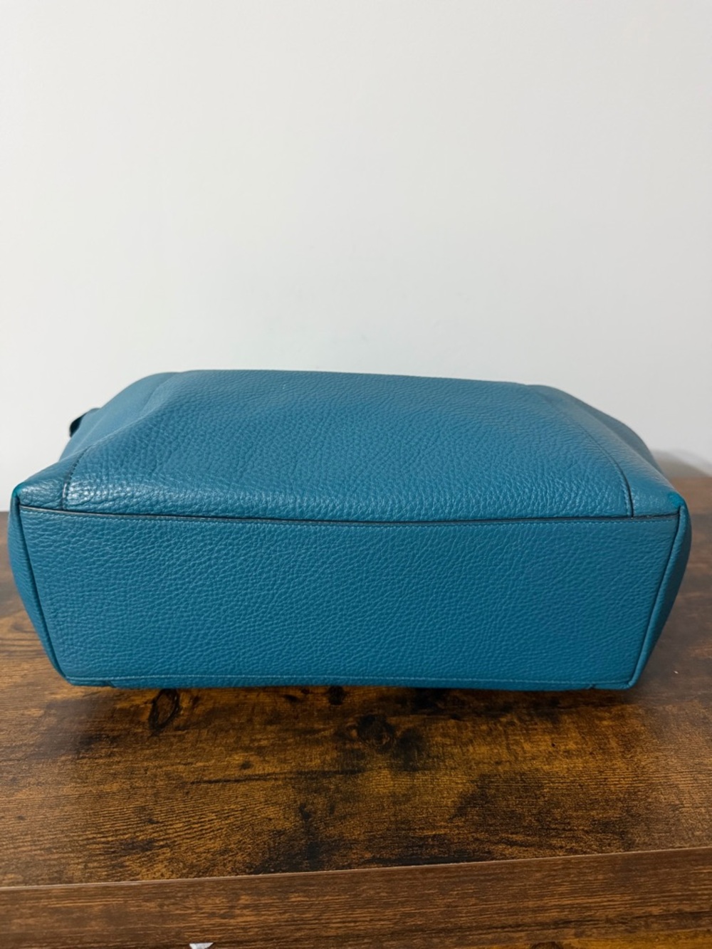 Coach Teal Pebbled Leather Shoulder Tote with Gold Hardware - Picture 9 of 14